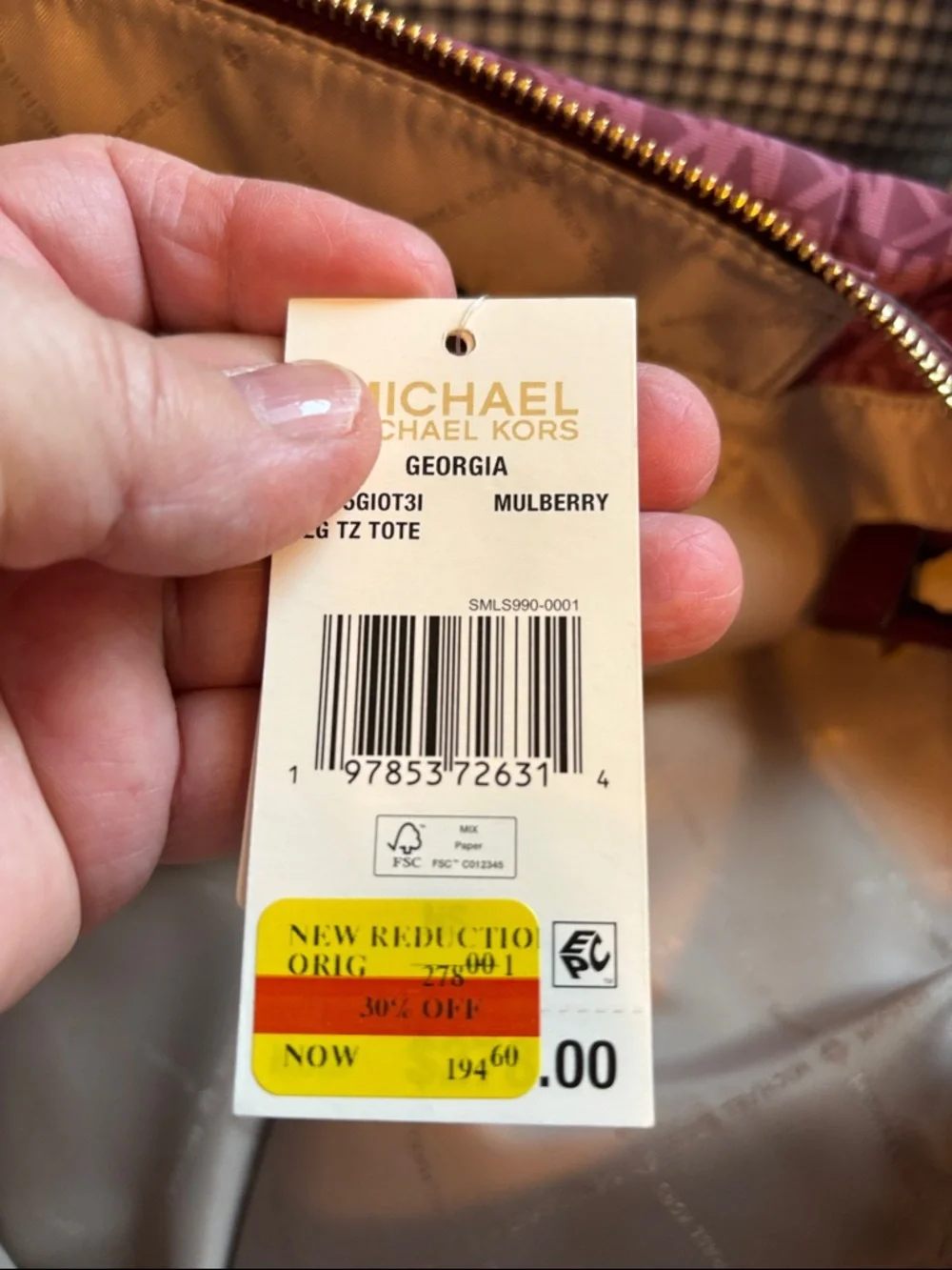 Michael Kors Wine MK Signature Tote with Gold Chain Straps - Picture 12 of 13
